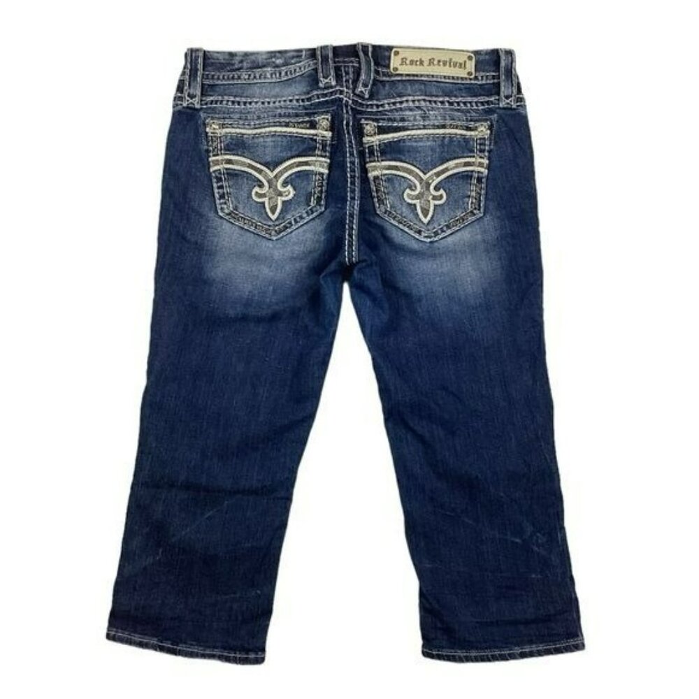 Rock Revival Julie Womens Distressed Capri Jeans Size 29 Blue Denim